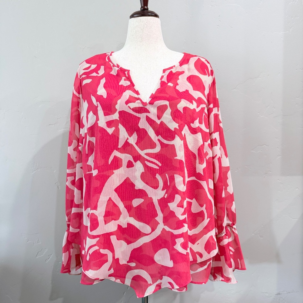Plus Size Alfani Coral & White Print Blouse – Size 2X 🔥🌸
